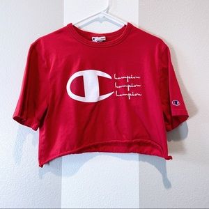 CHAMPION Red Cropped Tee with Embroidered Logo